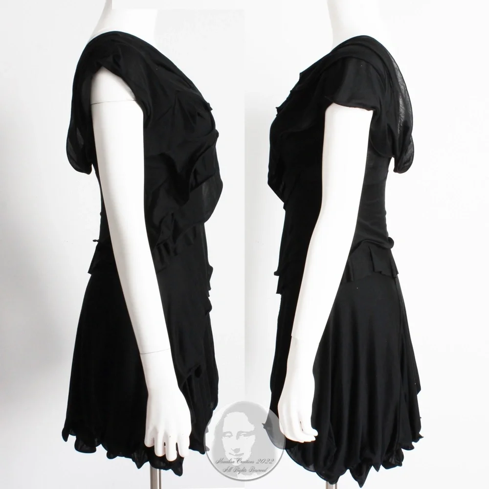 Nina Ricci Dress Mini LBD Little Black Dress Asymmetric Ruffles Size 34 Italy - Picture 6 of 9